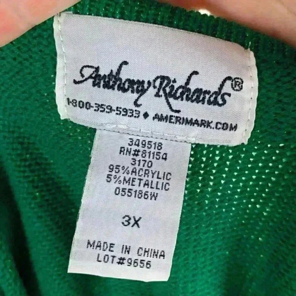 Anthony Richards Womens sweater size 3X green metallic knit vintage 80s 90s